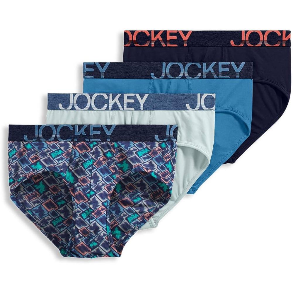 imageJockey Mens Underwear ActiveStretch Brief  4 PackBlue ChambraySubtle MintBlock GeoTrue Navy
