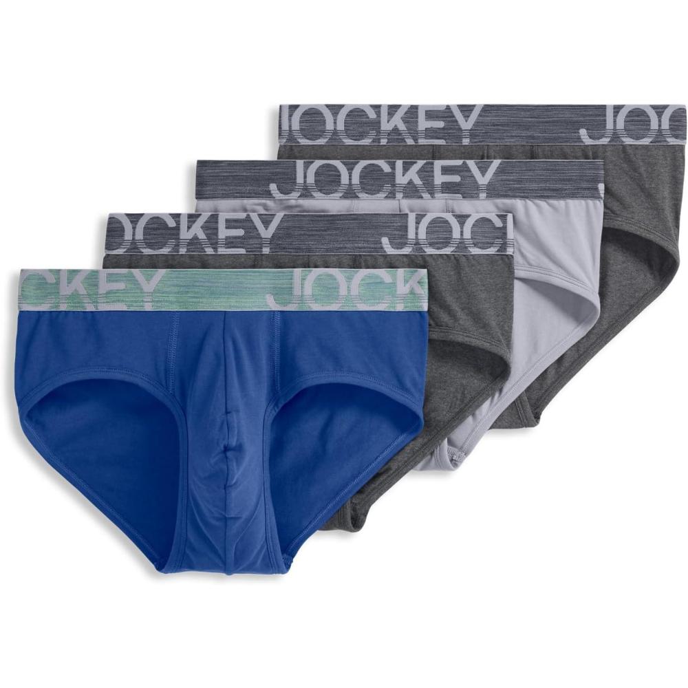 imageJockey Mens Underwear ActiveStretch Brief 4 PackCharcoal HeatherMarina BlueGrey DoveCharcoal Heather