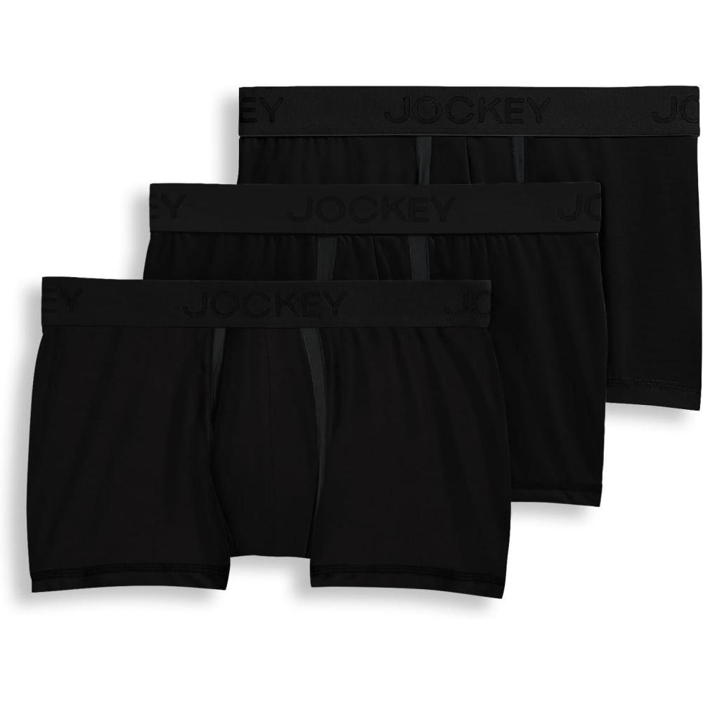 imageJockey Mens Underwear Chafe Proof Pouch Cotton Stretch 3quot Trunk  3 PackBlack