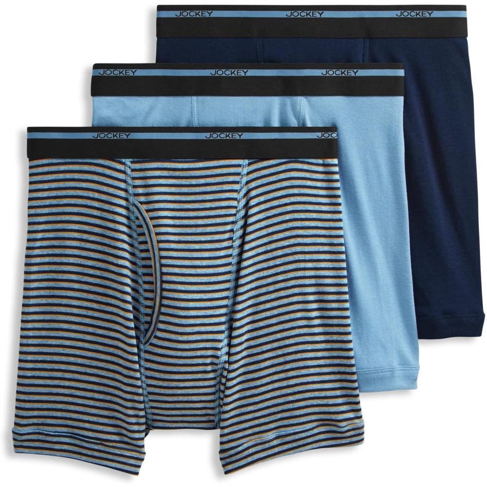 imageJockey Mens Underwear Lightweight Classic 5quot Boxer Brief  3 PackTypical StripeCoastlineJockey Blue