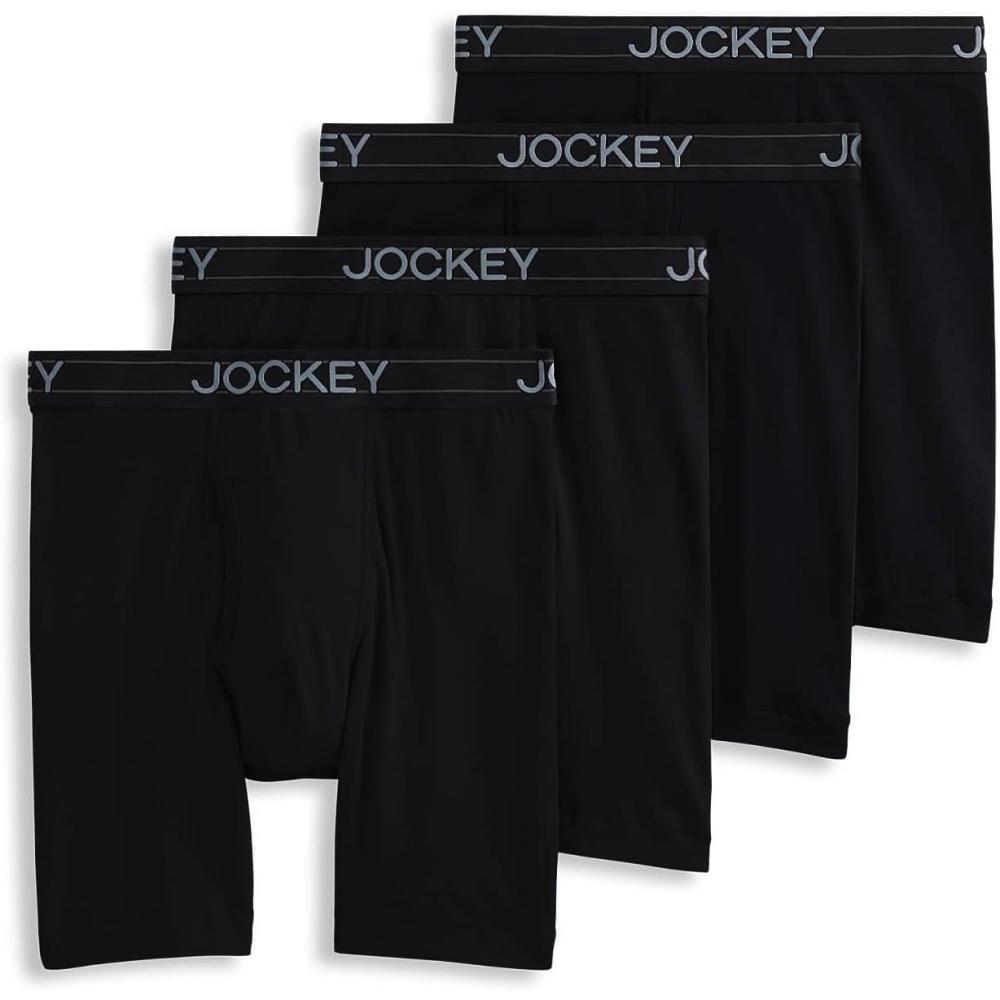 imageJockey Mens Underwear Lightweight Cotton Blend 7quot Long Leg Boxer Brief 4 PackBlack