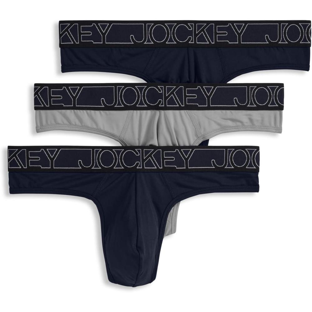 imageJockey Mens Underwear Microfiber Stretch Thong 3 PackTrue NavyQuartz GreyTrue Navy