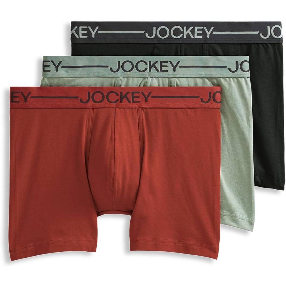 imageJockey Mens Underwear Organic Cotton Stretch 4quot Trunk 3 PackDried SageCanyonObsidian Grey