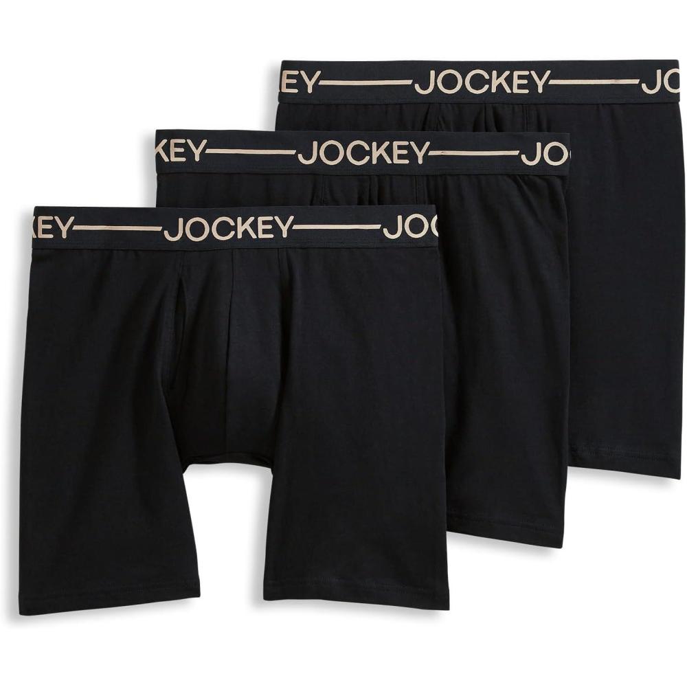 imageJockey Mens Underwear Organic Cotton Stretch 65quot Boxer Brief  3 PackBlack