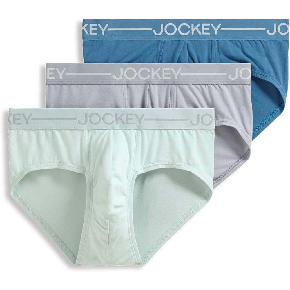 imageJockey Mens Underwear Organic Cotton Stretch Brief  3 PackSubtle MintGrey DoveBlue Chambray