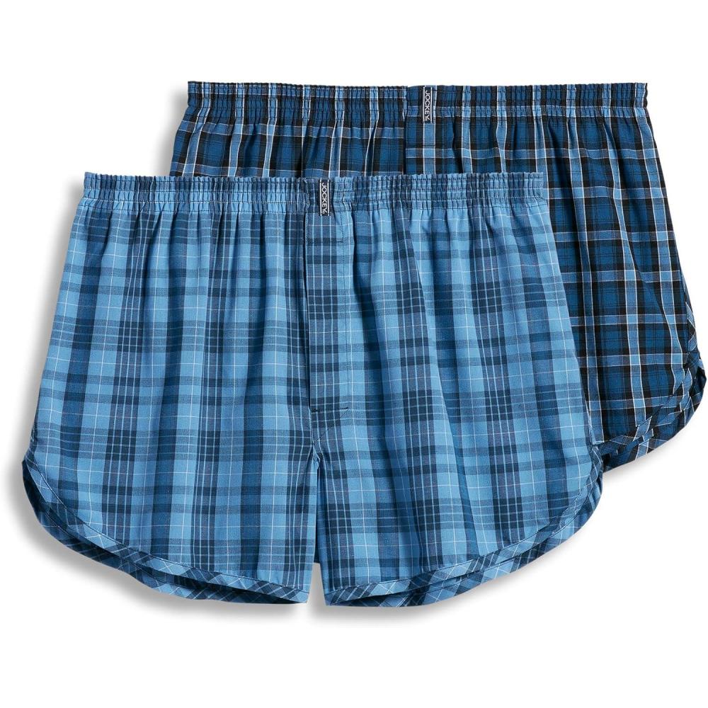 imageJockey Mens Underwear Tapered 5quot Boxer 2 PackBlue Plaid