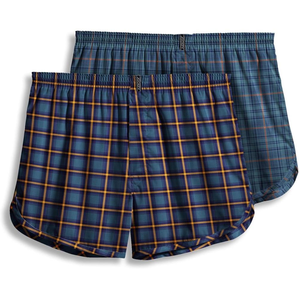 imageJockey Mens Underwear Tapered 5quot Boxer 2 PackFrantic Plaid