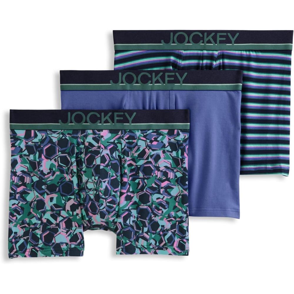 imageJockey Mens Underwear True Style 4quot Trunk 3 PackGrape Stripe