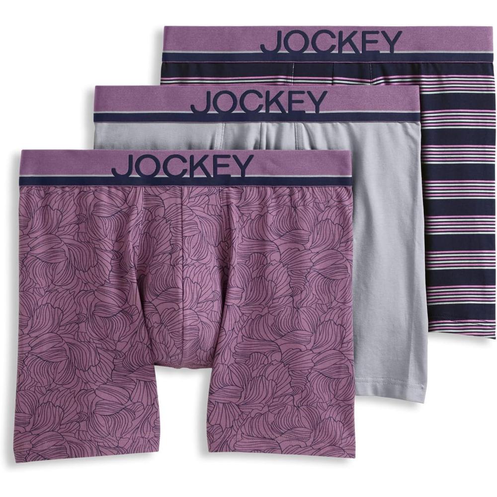 imageJockey Mens Underwear True Style 6quot Boxer Brief  3 PackHikerGrey DoveCapeline Stripe