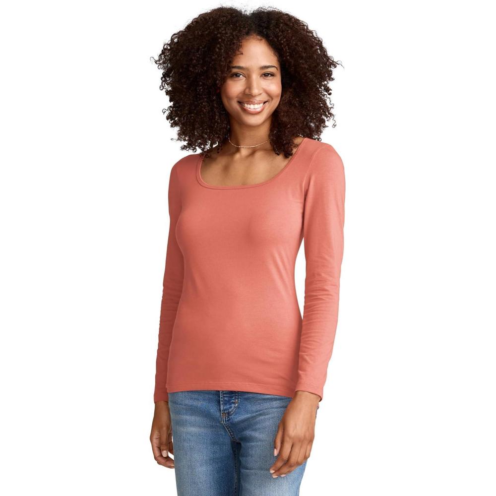 imageJockey Womens Activewear Organic Cotton Stretch Long Sleeve TopTerracotta