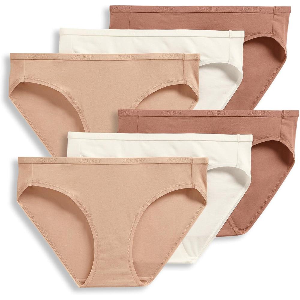 imageJockey Womens Underwear Organic Cotton Stretch Logo Bikini  6 PackAlmondLightIvory