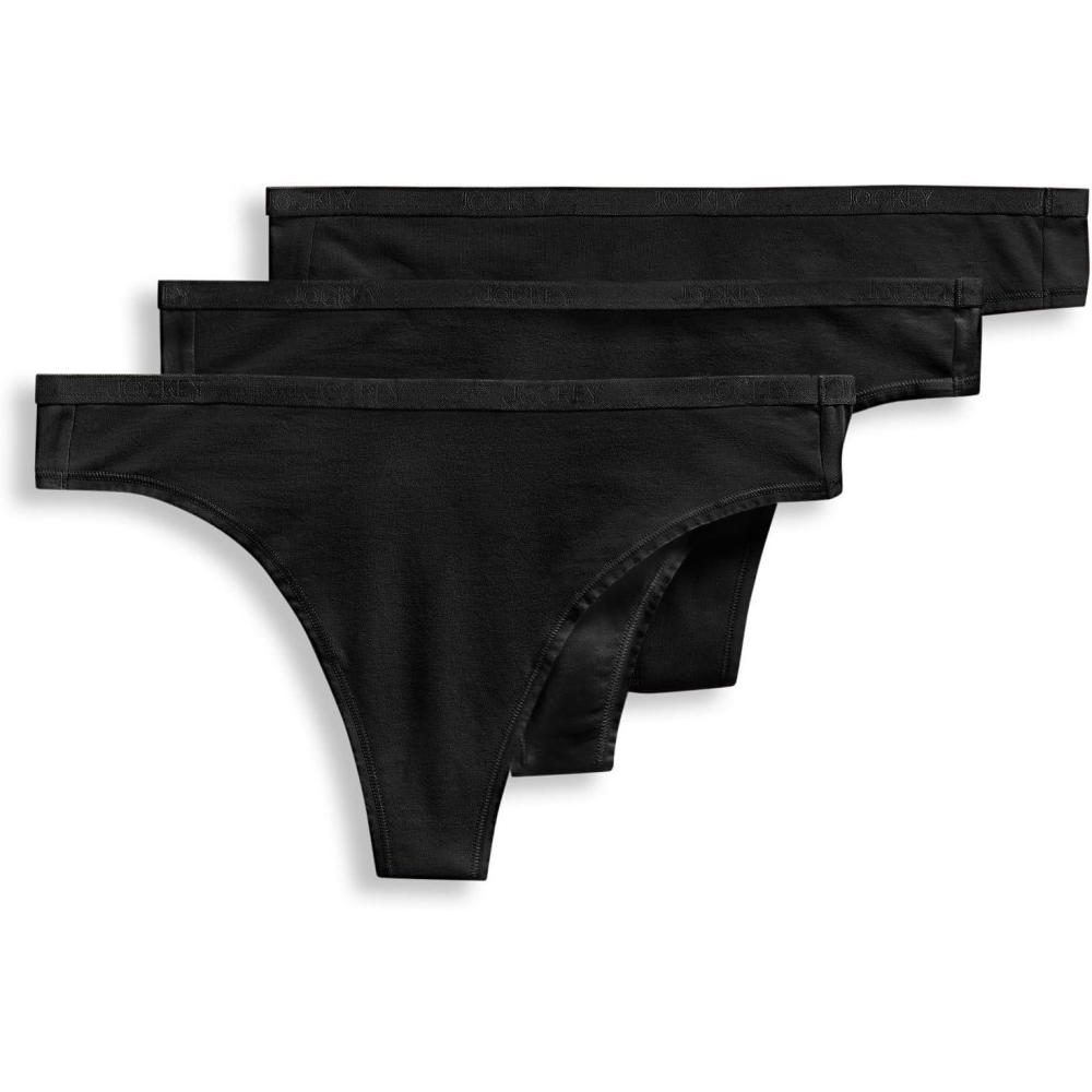 imageJockey Womens Underwear Organic Cotton Stretch Logo Thong 3 PackBlack