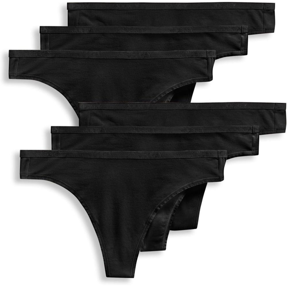 imageJockey Womens Underwear Organic Cotton Stretch Logo Thong  6 PackBlack