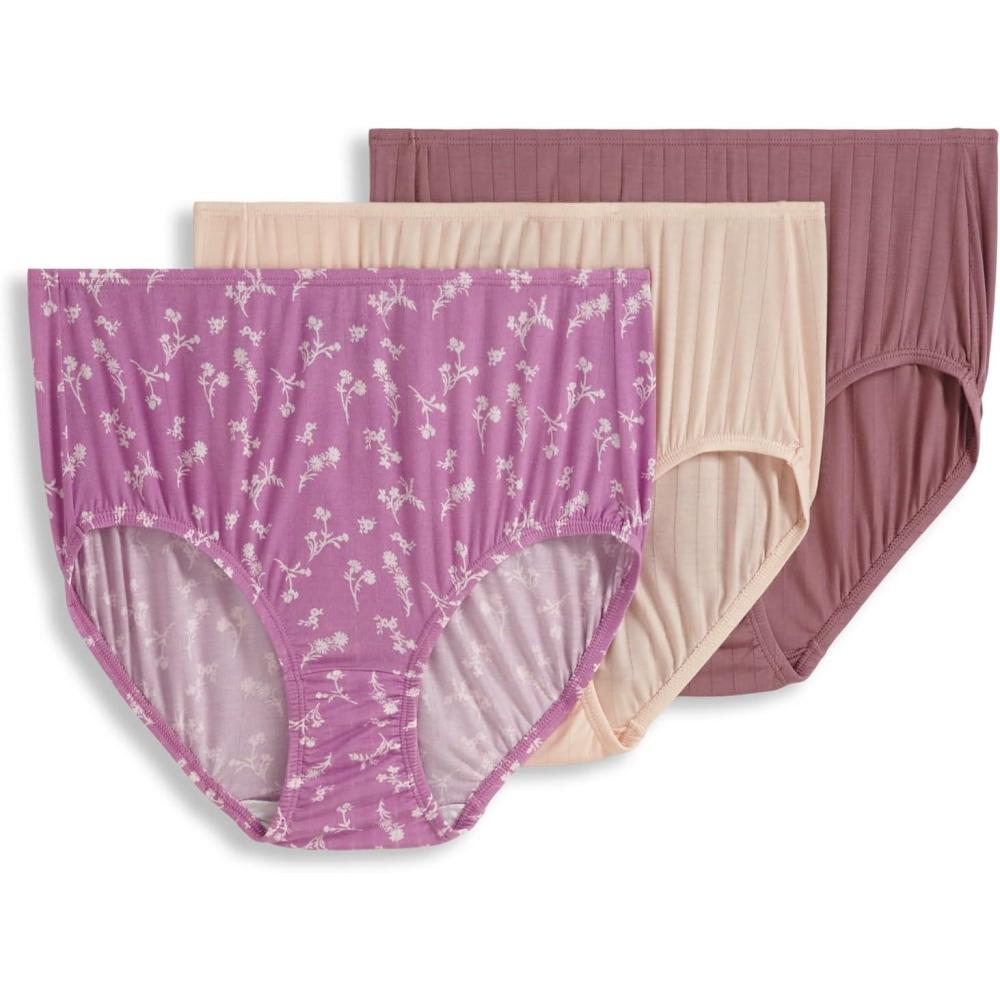 imageJockey Womens Underwear Supersoft Breathe Brief  3 PackFloral SprayPeach IcePurple Haze