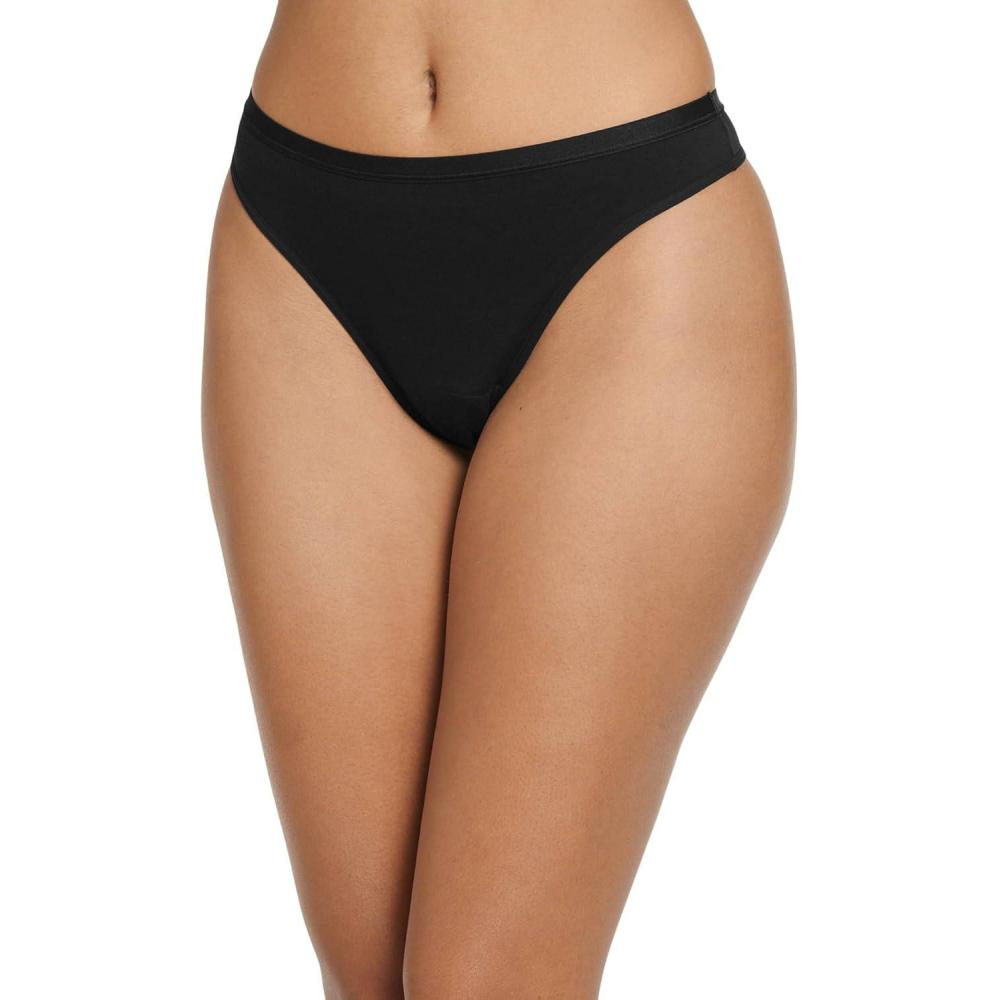 imageJockey Womens Underwear Worry Free Cotton Stretch Light Absorbency ThongBlack
