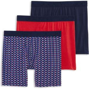 Jockey Men’s Underwear Active Ultra Soft Modal 6″ Boxer Brief – 3 Pack(Navy & Red Geo/True Blue/Best Red)