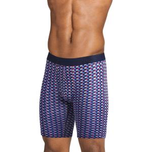 Jockey Men’s Underwear Active Ultra Soft Modal 9″ Long Leg Boxer Brief(Navy & Red Geo/True Blue/Best Red)