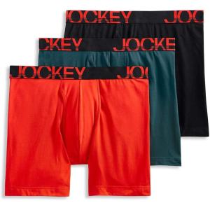 Jockey Men’s Underwear ActiveStretch 7″ Long Leg Boxer Brief – 3 Pack(Black/Forest Teal/Brilliant Red)