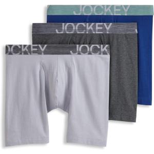 Jockey Men’s Underwear ActiveStretch 7″ Long Leg Boxer Brief – 3 Pack(Charcoal Heather/Marina Blue/Grey Dove)
