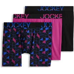 Jockey Men’s Underwear ActiveStretch 7″ Long Leg Boxer Brief – 3 Pack(Contemporary Shapes/Fab Fuchsia/Black)