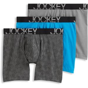 Jockey Men’s Underwear ActiveStretch 7″ Long Leg Boxer Brief – 3 Pack(Pebble/Z Stripe/Extra Turquoise)