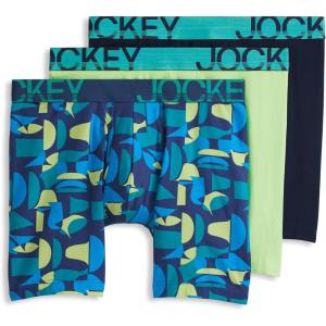Jockey Men’s Underwear ActiveStretch 7″ Long Leg Boxer Brief – 3 Pack(Spearmint/Crisp Geo/True Navy)