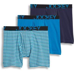 Jockey Men’s Underwear ActiveStretch 7″ Long Leg Boxer Brief – 3 Pack(True Navy/Blue Stripe/Turquoise Gem)