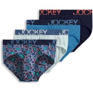 Jockey Men’s Underwear ActiveStretch Brief – 4 Pack(Blue Chambray/Subtle Mint/Block Geo/True Navy)