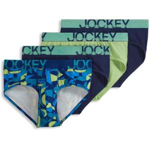 Jockey Men’s Underwear ActiveStretch Brief – 4 Pack(True Navy/Spearmint/Crisp Geo/True Navy)