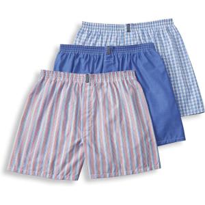 Jockey Men’s Underwear Classics Full Cut 5″ Boxer – 3 Pack(Red Stripe/Blue Chambray/Sky Blue Small Plaid)