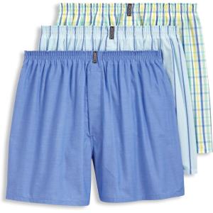 Jockey Men’s Underwear Classics Full Cut 5″ Boxer – 3 Pack(Striated Gingham/Pain Weave/Calm Stripe Blues)