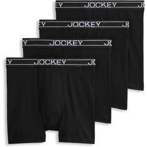 Jockey Men’s Underwear Lightweight Cotton Blend 5″ Boxer Brief – 4 Pack(Black)