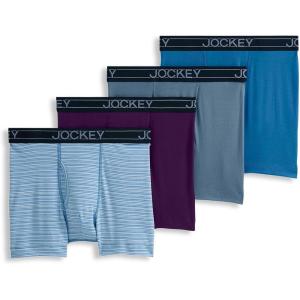 Jockey Men’s Underwear Lightweight Cotton Blend 5″ Boxer Brief – 4 Pack(Deep Plum/Rough Sea Blue/Simple Stripe/Aged Indigo)