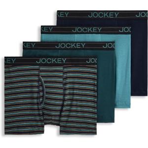 Jockey Men’s Underwear Lightweight Cotton Blend 5″ Boxer Brief – 4 Pack(Trusty Stripe)