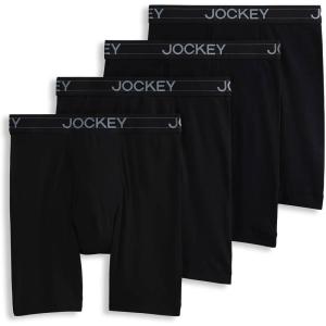 Jockey Men’s Underwear Lightweight Cotton Blend 7″ Long Leg Boxer Brief – 4 Pack(Black)
