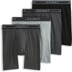 Jockey Men’s Underwear Lightweight Cotton Blend 7″ Long Leg Boxer Brief – 4 Pack(Charcoal Heather/Trusted Pewter/Quartz Grey/Black)
