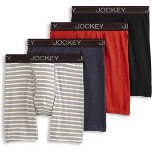 Jockey Men’s Underwear Lightweight Cotton Blend 7″ Long Leg Boxer Brief – 4 Pack(Navy Heather/Racing Red/Rough Blue/Quartz Grey Stripe)
