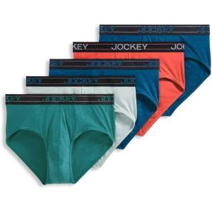 Jockey Men’s Underwear Lightweight Cotton Blend Brief – 5 Pack(Azurite Sea/Tropical Coral/Bayou Heather/Subtle Mint/Azurite Sea)