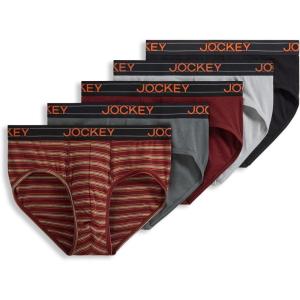 Jockey Men’s Underwear Lightweight Cotton Blend Brief – 5 Pack(Battleship Red)