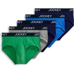Jockey Men’s Underwear Lightweight Cotton Blend Brief – 5 Pack(Just Past Midnight/Shamrock Green/Quartz Grey/Tropical Blue/Just Past Midnight)