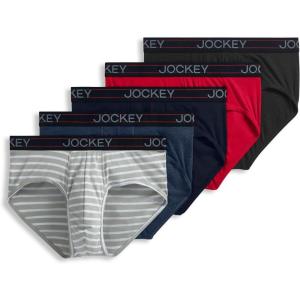 Jockey Men’s Underwear Lightweight Cotton Blend Brief – 5 Pack(Navy Heather/Racing Red/Rough Blue/Quartz Grey Stripe/Rough Blue)
