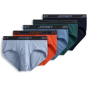 Jockey Men’s Underwear Lightweight Cotton Blend Brief – 5 Pack(Shower/Red Kaolin/Fresh Coast/Cactus Pine/True Navy)
