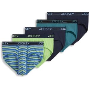 Jockey Men’s Underwear Lightweight Cotton Blend Brief – 5 Pack(True Navy/Teal Slate/Daring Stripe Blues/Spearmint/True Navy)