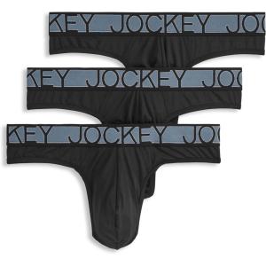 Jockey Men’s Underwear Microfiber Stretch Thong – 3 Pack(Black)