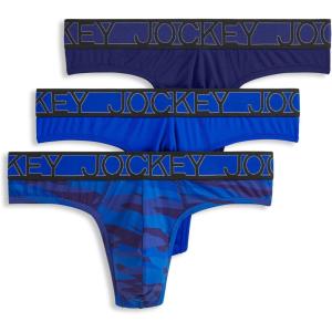 Jockey Men’s Underwear Microfiber Stretch Thong – 3 Pack(Majestic Blue/Oceanic Camo/Outrageous Blue)
