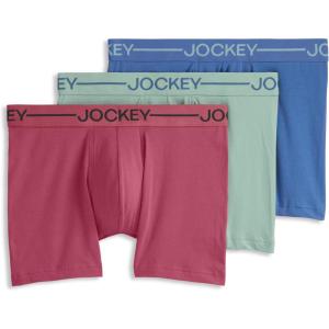 Jockey Men’s Underwear Organic Cotton Stretch 4″ Trunk – 3 Pack(Celadon Zen/True Blue/Malibu Red)