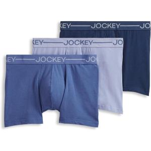 Jockey Men’s Underwear Organic Cotton Stretch 4″ Trunk – 3 Pack(Lake Sky/Tornado Blue/Ink Well)