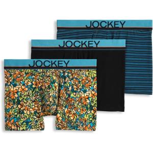 Jockey Men’s Underwear True Style 4″ Trunk – 3 Pack(Bright Tropics/Black/Shoreline Stripe)