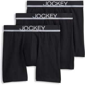Jockey Men’s Underwear True Style 6″ Boxer Brief – 3 Pack(Black)