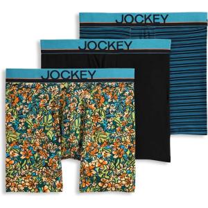 Jockey Men’s Underwear True Style 6″ Boxer Brief – 3 Pack(Bright Tropics/Black/Shoreline Stripe)